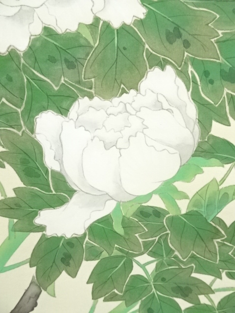 掛け軸 小川大鳳 牡丹に蝶 絹本 希少 軸装 茶道具 掛軸 美品 です。 真作】掛軸 小川朝陽『牡丹図』絹本 肉筆 共箱付 掛け軸 w060812